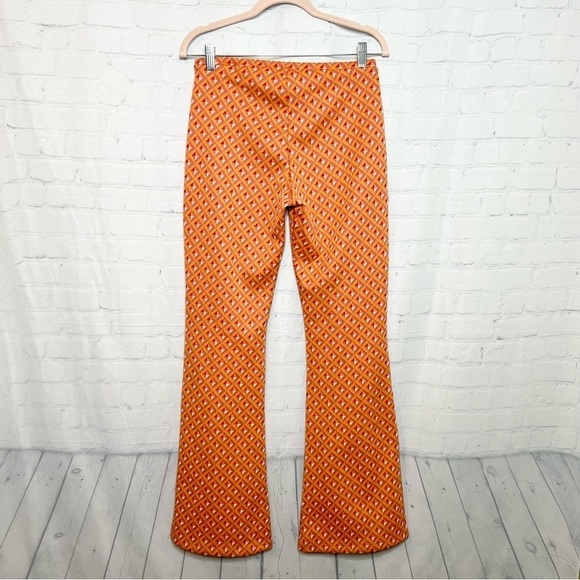 Zara orange jacquard knit geometric pull on flare pants size large - Picture 11 of 11
